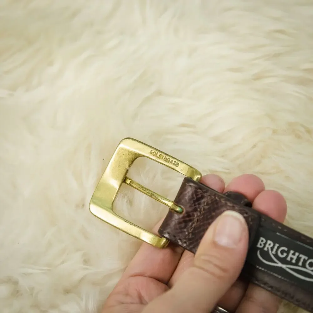 Brighton Men's Size 34 Brown Leather Solid Brass Buckle Adjustable Belt